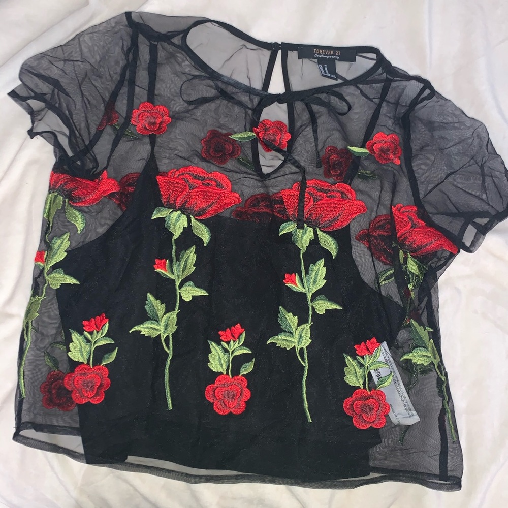 Embroidered Floral Crop Top